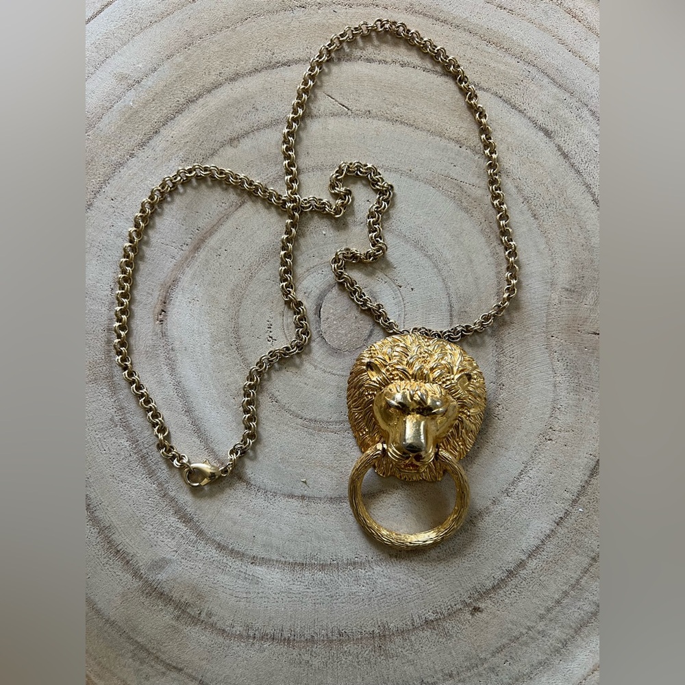 Kenneth Jay Lane Gold Lion Pendant Necklace